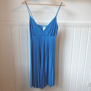 Soprano Vtg Y2K Blue Spaghetti Strap Pleated Mini Satin Slip Dress Med Going Out